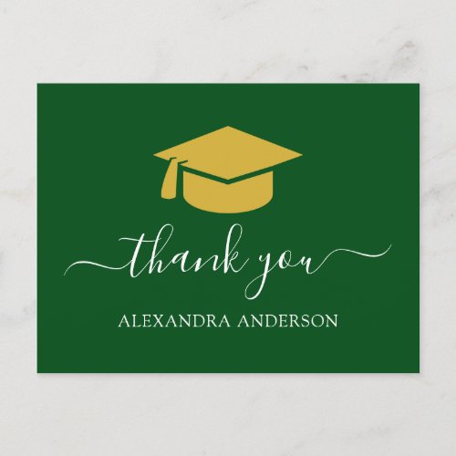 2022 Graduation Thank You Green Gold Postcard