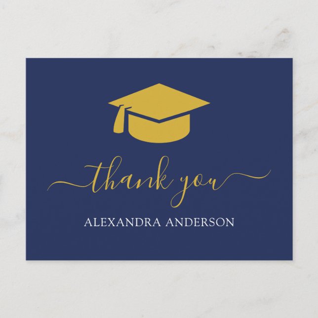 2022 Graduation Thank You Navy Blue Gold Postcard (Front)