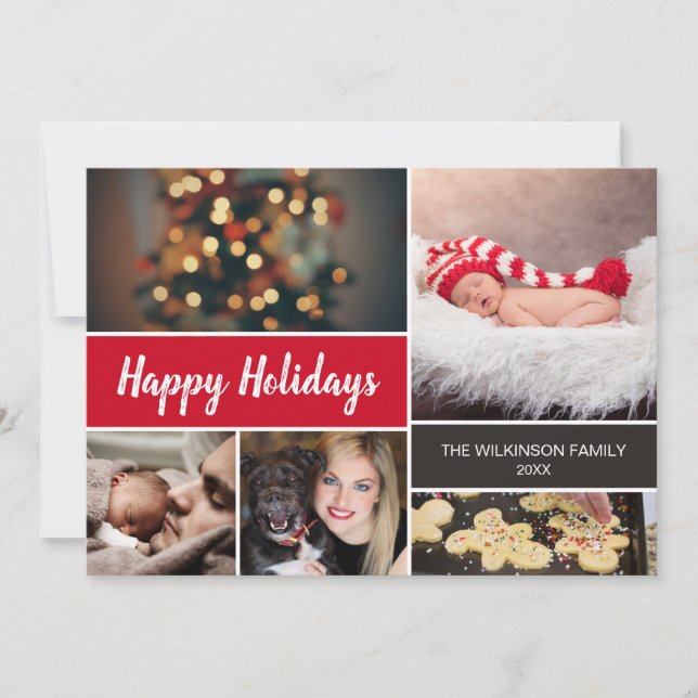 2022 Happy Holidays Red Family Collage Christmas Holiday Card (Front)