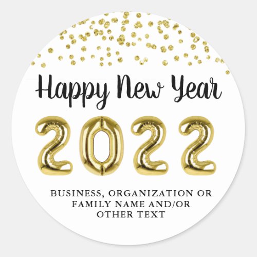 2022 Happy New Year Gold Balloons Confetti Classic Round Sticker