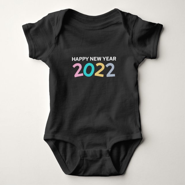 2022 Happy New Year with Colorful text Baby Bodysuit (Front)