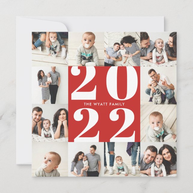 2022 Holiday 12 Photo Collage Grid Card (Front)