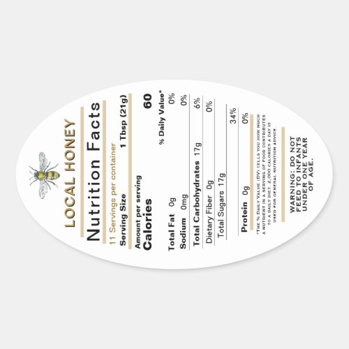 2022 Honey Nutrition Facts Bee and Infant Warning Oval Sticker