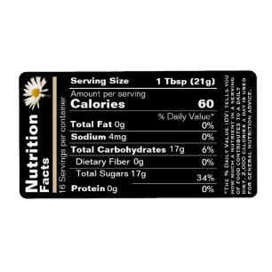 2022 Honey Nutrition Facts Label Black Gold Daisy