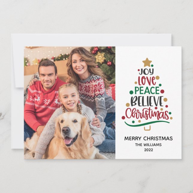 2022 Joy Love Peace Believe Photo Christmas Holiday Card (Front)