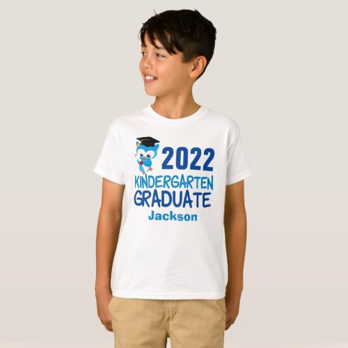 2022 Kindergarten Graduation Cute Blue Owl Kids T_Shirt