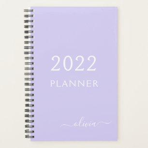 2022 Lavender Purple Girly Script Monogram Name Planner