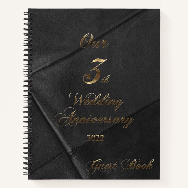 2022 Leather Wedding Our 3th Anniversary Guestbook Notebook (Front)