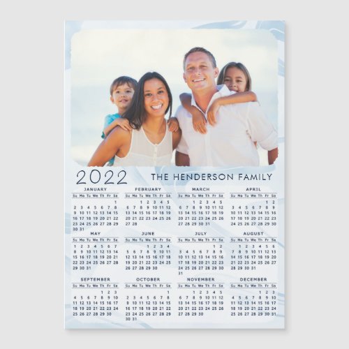 2022 Magnetic Calendar Family Photo Pastel Blue