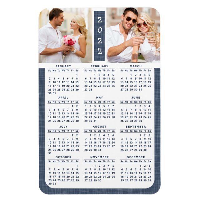 2022 Magnetic Fridge Calendar Photo Blue Modern Magnet (Vertical)