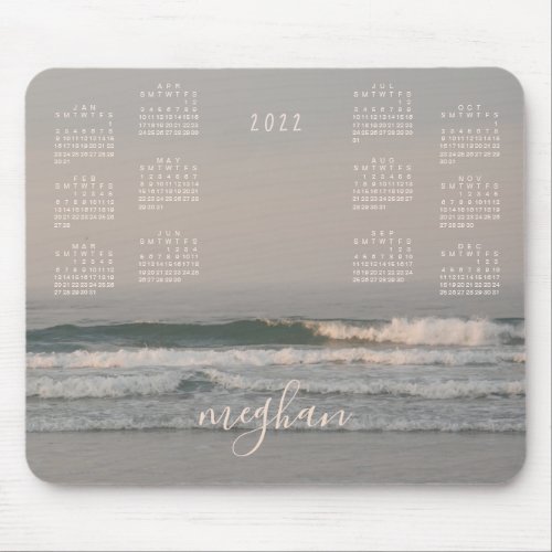 2022 Maine Ocean Waves Blush Calendar Mouse Pad