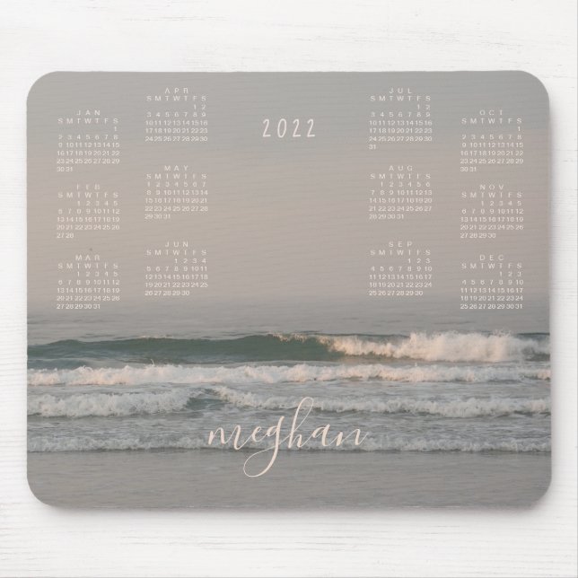 2022 Maine Ocean Waves Blush Calendar Mouse Pad (Front)