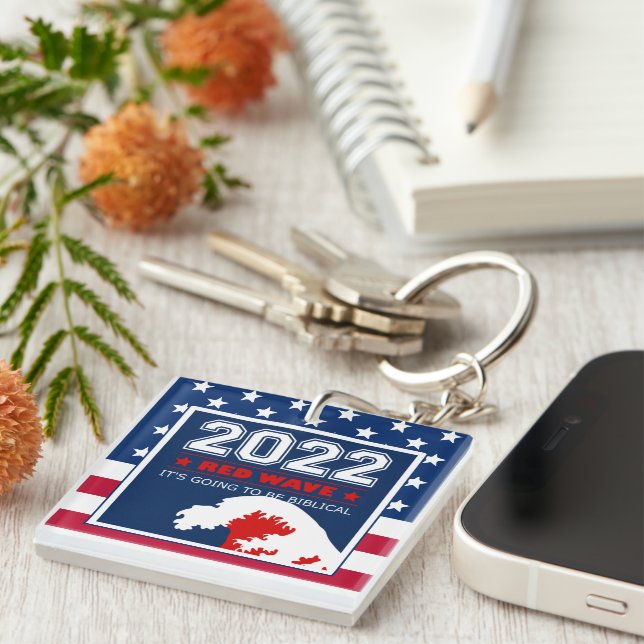 2022 Midterm Elections RED WAVE US Flag Keychain (Front Right)
