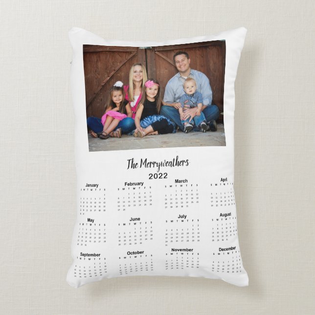 2022 Modern Family Name Photo Calendar Accent Pillow (Front(Vertical))