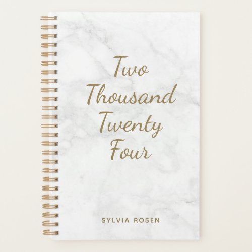 2022 Modern Gray White Marble Personalized Planner