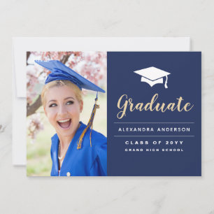 2022 Navy Blue Gold Photo Graduation Announcement