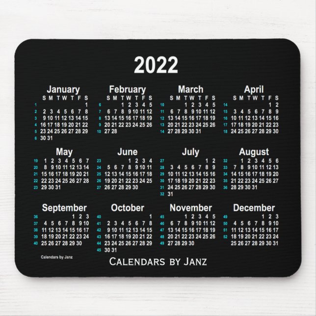 2022 Neon White 52 Weeks Calendar by Janz Mouse Pad (Front)