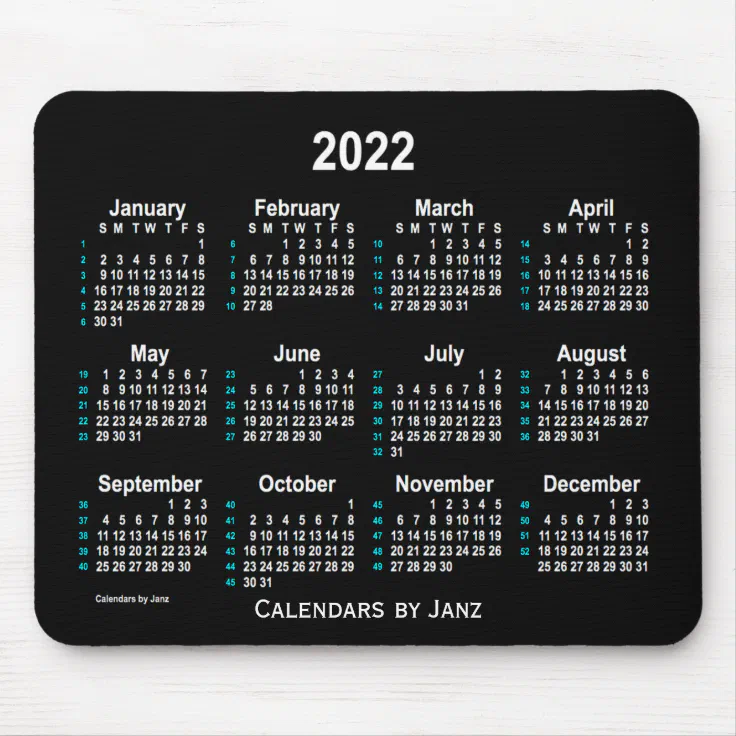 2022 Neon White 52 Weeks Calendar By Janz Mouse Pad Zazzle 8587