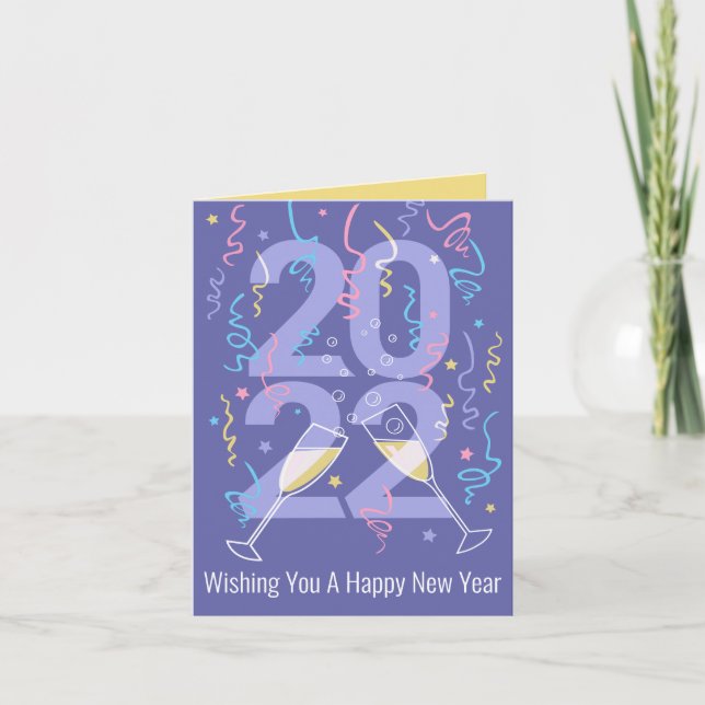 2022 New years celebration cheers graphic blue Holiday Card (Front)