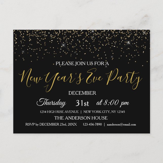2022 New Year's Eve Party Glitter Sparkle Invite (Front)
