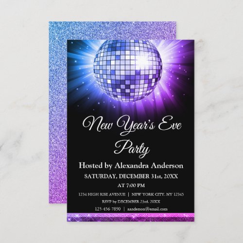 2022 New Years Eve Party Purple Disco Ball Invitation