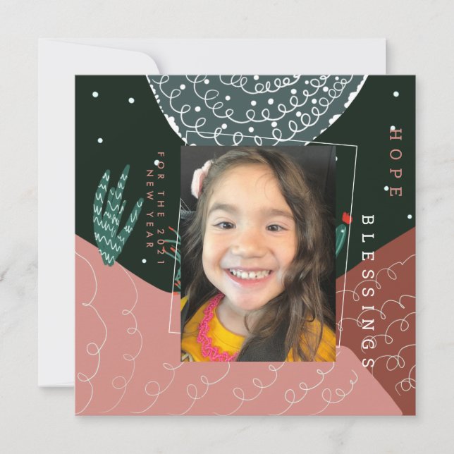 2022 New Years Hand Drawn Botanical Cactus Card (Front)