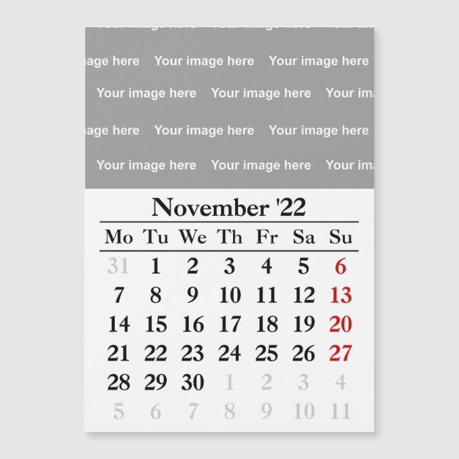 2022 November calendar Magnetic card (Front)