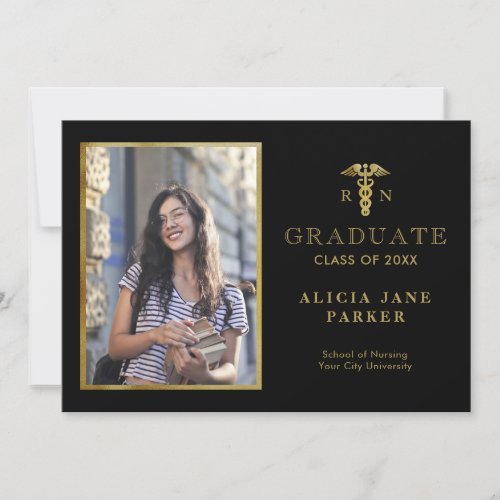 2022 Nursing school graduation gold elegant photo Announcement