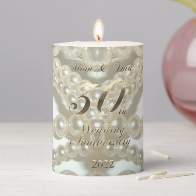 2022 Pearl Wedding 30th Anniversary Parents Pillar Candle (In Situ)