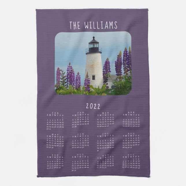 2022 Pemaquid Point Plum Lighthouse Calendar Kitchen Towel (Vertical)