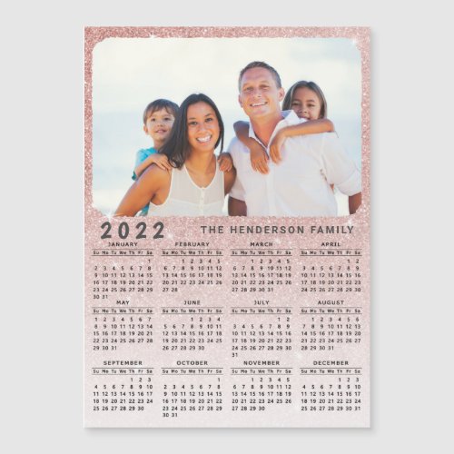 2022 Photo Calendar Magnet Girly Rose Gold Glitter