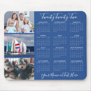 2022 Photo Calendar Stylish Script Blue Mouse Pad