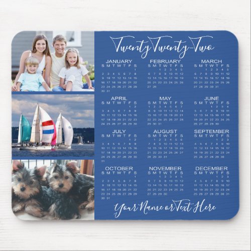 2022 Photo Calendar Stylish Script Blue Mouse Pad