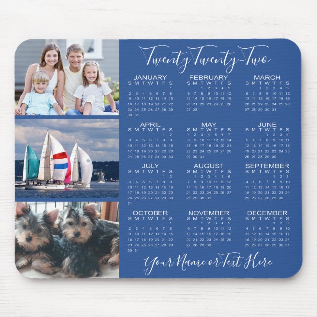 2022 Photo Calendar Stylish Script Blue Mouse Pad (Front)