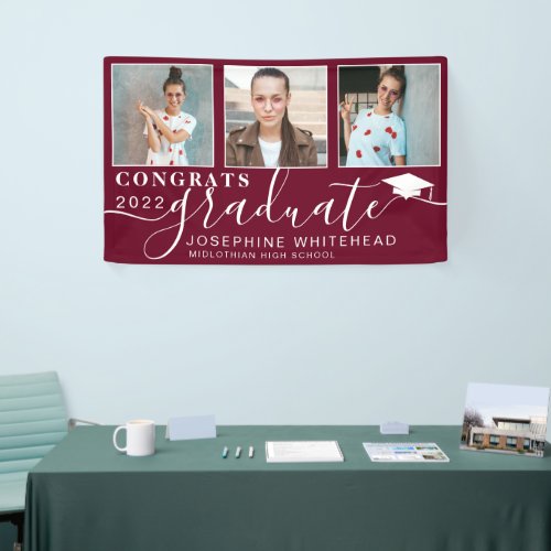 2022 Photo Collage Graduation Banner Burgundy