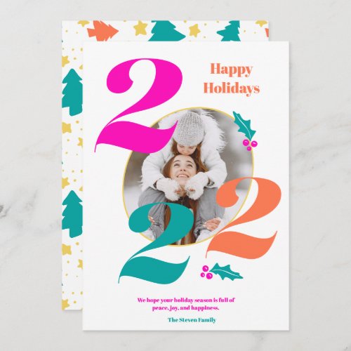 2022 photo overlay cool bright happy holiday card