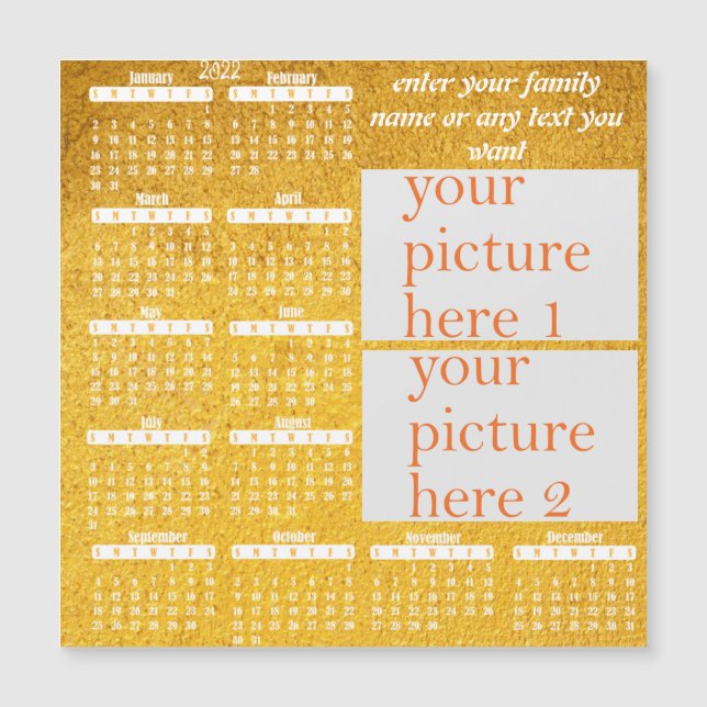 2022 Photo Personalized Fridge Magnetic Calendar (Front)