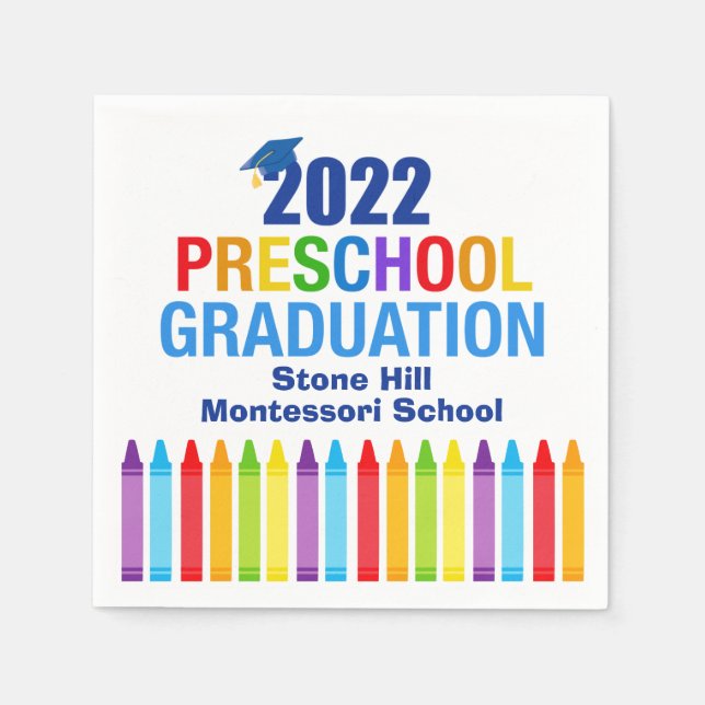 2022 Preschool Graduation Cute Crayon Custom Party Napkins (Front)