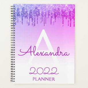 2022 Purple Glitter Sparkle Monogram Planner