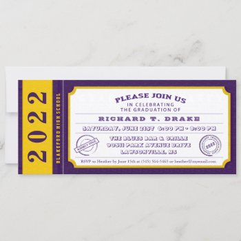 2022 Purple & Gold Ticket Graduation Party Invite by juliea2010 at Zazzle