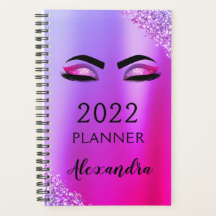 2022 Purple Pink Monogram Glitter Eyelashes Modern Planner