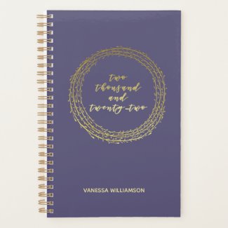 2022 -  Purple w. Gold Script Typography & Wreath Planner