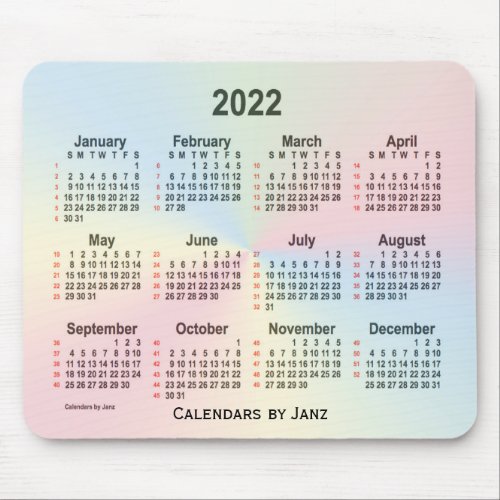 2022 Rainbow Cloud 52 Weeks Calendar by Janz Mouse Pad