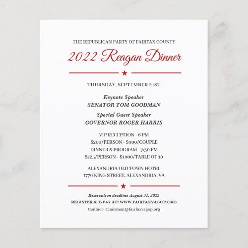 2022 Reagan Dinner Political Fundraising Invite