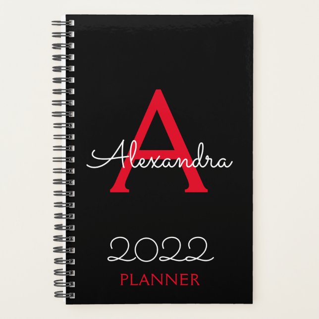 2022 Red Black Monogram Elegant Planner (Front)