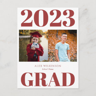 2022 Red Modern Simple Script Photo Graduation Invitation Postcard
