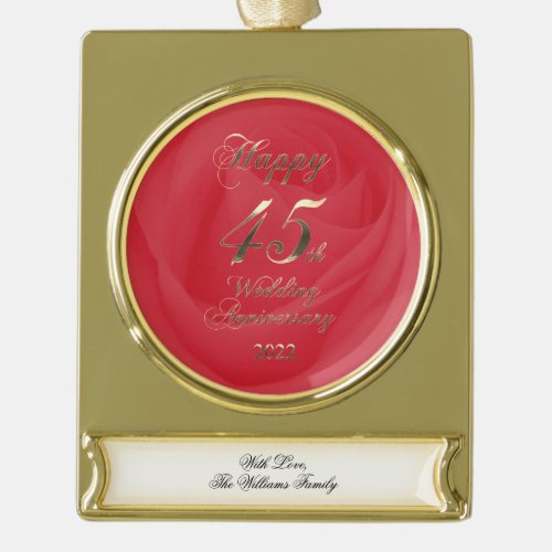2022 Red Sapphire Wedding 45th Anniversary Gold Plated Banner Ornament