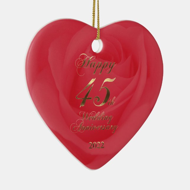 2022 Red Sapphire Wedding Happy 45th Anniversary Ceramic Ornament (Right)