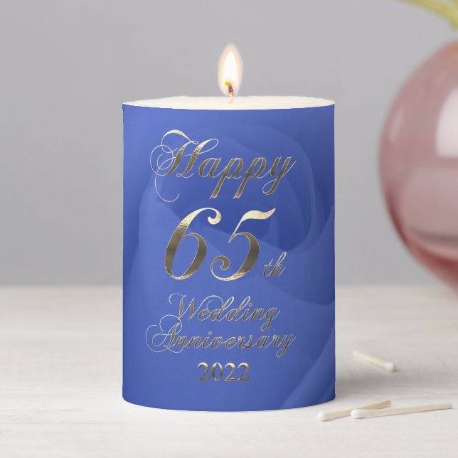 2022 Rose Blue Sapphire Wedding 65th Anniversary Pillar Candle (In Situ)