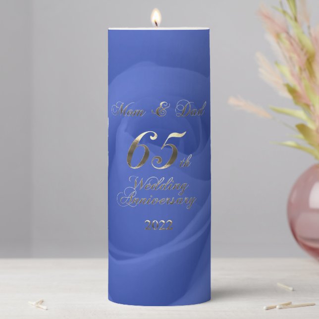 2022 Rose Blue Sapphire Wedding 65th Anniversary Pillar Candle (In Situ)